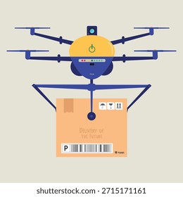 Paquete de transporte de drones Future Logistics and E-Commerce Ideal para Sitios web, App móviles, presentaciones de startups, infografías. Ilustración vectorial plana.