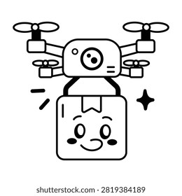 Delivery drone carrying shopping packages through the air.