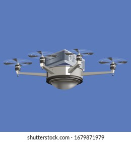 Aviso directo con caja. Diseño gráfico de ilustraciones vectoriales de drones.Los robots modernos utilizan métodos de entrega. Aislado