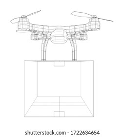 Delivery drone concept outline. Vector rendering of 3d. Wire-frame style. The layers of visible and invisible lines are separated
