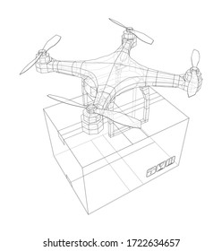 Delivery drone concept outline. Vector rendering of 3d. Wire-frame style. The layers of visible and invisible lines are separated