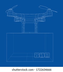 Delivery drone concept outline. Vector rendering of 3d. Wire-frame style. The layers of visible and invisible lines are separated