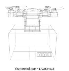 Entwurf des Lieferwagenkonzepts Vektorgrafik von 3d. Wire-Frame-Stil. Die Schichten sichtbarer und unsichtbarer Linien sind getrennt