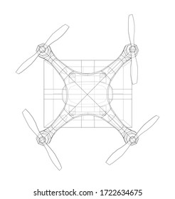 Delivery drone concept outline. Vector rendering of 3d. Wire-frame style. The layers of visible and invisible lines are separated