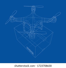 Delivery drone concept outline. Vector rendering of 3d. Wire-frame style. The layers of visible and invisible lines are separated