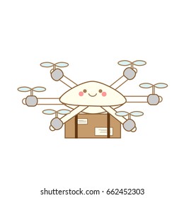 Delivery drone. Cute flying robot shipping mail, post box. Vector illustration