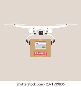 Delivery drone flying with package box
