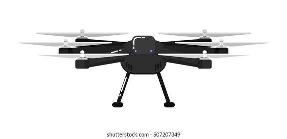 Delivery drone isolated on white background. Quadcopter with camera. Drone icon