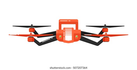 Delivery drone isolated on white background. Quadcopter with camera. Drone icon