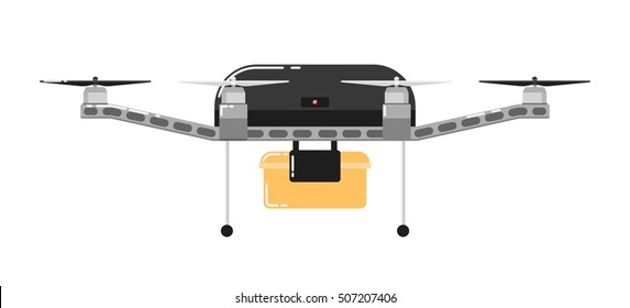 Delivery drone isolated on white background. Quadcopter with camera. Drone icon