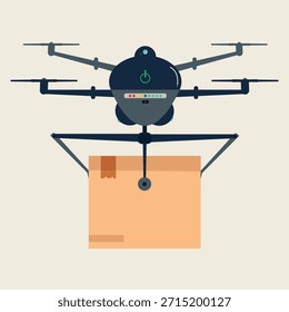 Entrega Drone con paquete. Adecuado para Sitios web de negocios, servicios de logística, plataformas de comercio electrónico, presentaciones de startups, App móviles e infografías. Ilustración vectorial
