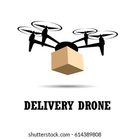 Delivery drone with the package. Fast, convenient transportation concept. vector illustration.