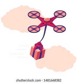 Delivery drone with the package on a transparent background. Fast and convenient transportation concept. 3d isometric vector illustration
