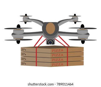 Delivery drone PIZZA innovation transport cargo new technology on white background