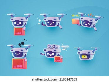 delivery drone robot character mascot set	
