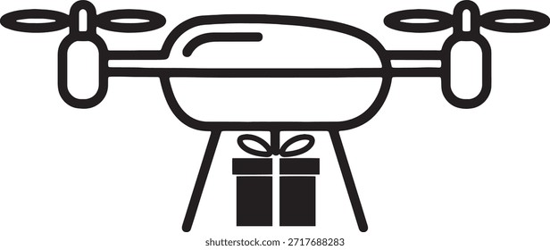 Delivery Drone Silhouette Icon Vector Flying Package Quadcopter Logistics Transport Courier Technology Air Cargo Logo Symbol Sign Modern Shipping Illustration