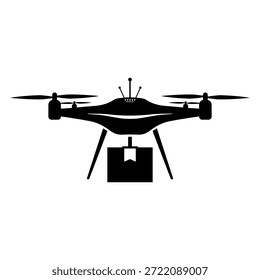 Ícone do vetor da silhueta do drone da entrega com caixa do pacote