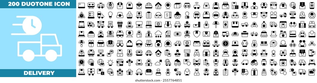 Delivery Duotone Editable Icons set. Vector illustration in modern thin duotone style of delivery icons: ship, delivery, shipment, etc