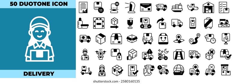 Delivery Duotone Editable Icons set. Vector illustration in modern thin duotone style of delivey icons: ship, box, shipment, etc