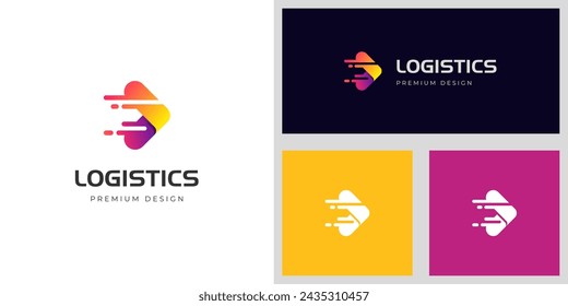 delivery express logistic logo icon design with abstract arrow right ship graphic symbol