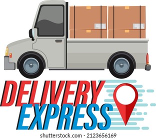 Delivery Express logo with location pin and delivery pickup illustration