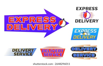 Delivery express logo. Stopwatch and fast shipping icon for courier service and online store. Vector design for super quick order, food transport, cargo or mail. Flat illustration for business banner.