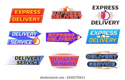 Delivery express logo. Stopwatch and fast shipping icon for courier service and online store. Vector design for super quick order, food transport, cargo or mail. Flat illustration for business banner.