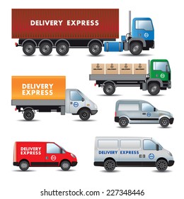 Delivery express. Set of delivery cars. Vector illustration