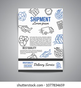 Delivery and express shipment background. Courier and shipping elements. Logistic service banner. Line art vector
