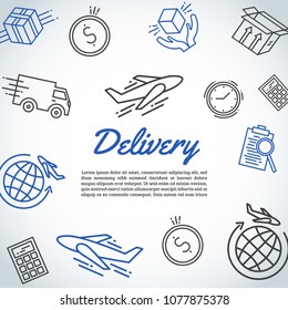 Delivery and express shipment background. Courier and shipping elements. Logistic service banner. Line art vector