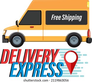 Delivery Express wordmark with panel van and location pin illustration