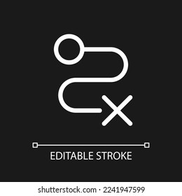 Delivery failed pixel perfect white linear ui icon for dark theme. Shipment failure. Vector line pictogram. Isolated user interface symbol for night mode. Editable stroke. Arial font used
