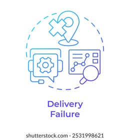 Delivery failure blue gradient concept icon. Reverse logistics type. Failed shipment. Customer support. Round shape line illustration. Abstract idea. Graphic design. Easy to use in article