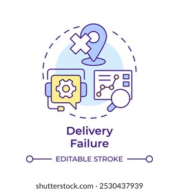 Delivery failure multi color concept icon. Reverse logistics type. Failed shipment. Customer support. Round shape line illustration. Abstract idea. Graphic design. Easy to use in article