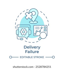 Delivery failure soft blue concept icon. Reverse logistics type. Failed shipment. Customer support. Round shape line illustration. Abstract idea. Graphic design. Easy to use in article