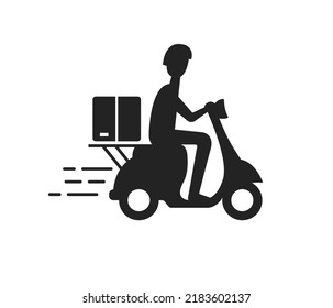 Delivery fast service man riding scooter flat icon design vector. Courier marketplace online shipping symbol illustration.