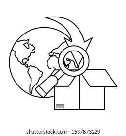 delivery fast shipping world package magnifier vector illustration