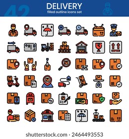 Delivery filled outline icons set. Shipping icon collection. Vector illustration