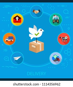 Delivery flat icons concept. Vector illustration. Element template for design.