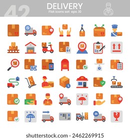 Conjunto de iconos planos de entrega. Colección de icono de envío. Ilustración vectorial