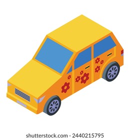 Delivery flower car icon isometric vector. Gift courier. Present box