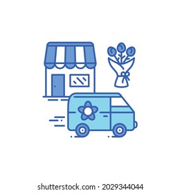 Delivery flower color line icon. Express shipping. Sign for web page, app. UI UX GUI design element. Editable stroke.