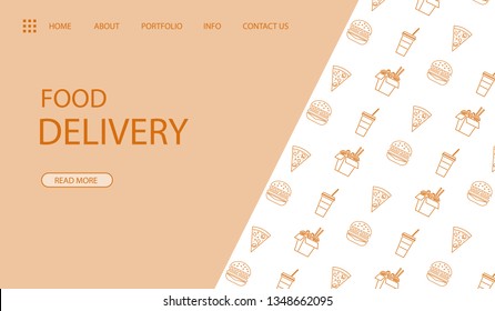 Delivery food banner with burger, pizza, soda and wox. Vector illustration for banner, site, lending and social network covers
