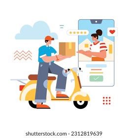 Delivery food concept. a courier delivers packages by scooter. vector illustration