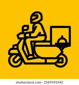 delivery food and drink motorbike icon on yellow editable background