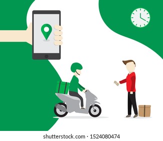 Delivery, Food delivery, Fast and Express , Motorcycle and customer, Delivery man, Transport product, Order, Vector illustration, Grab, Business delivery