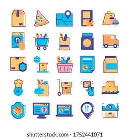 delivery food groceries service set icons vector illustration design