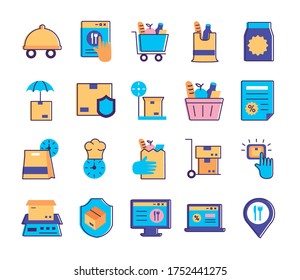 delivery food groceries service set icons vector illustration design