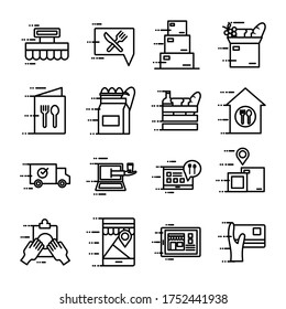 delivery food groceries service set icons vector illustration design