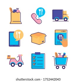 delivery food groceries service set icons vector illustration design
